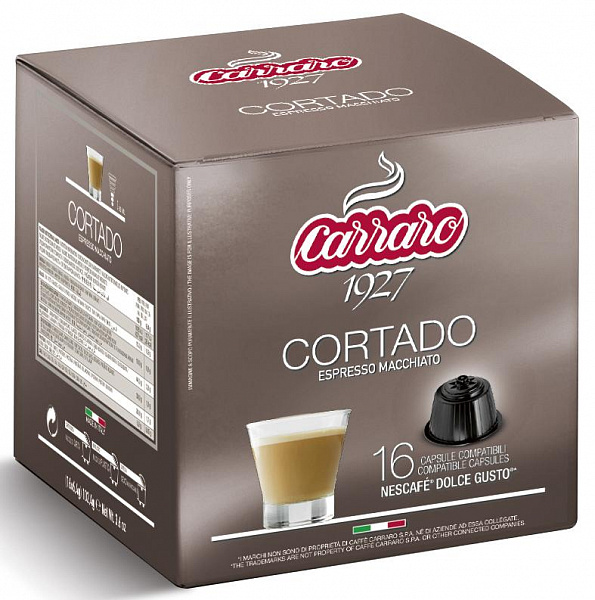 Кофе в капсулах Carraro Cortado формата Dolce Gusto, 16шт в упаковке фото в онлайн-магазине Kofe-Da.ru