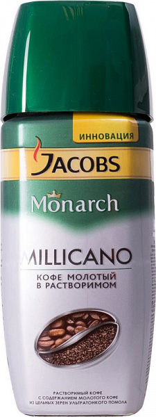 Кофе растворимый с добавлением молотого Jacobs Monarch Millicano, 95г фото в онлайн-магазине Kofe-Da.ru