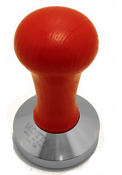 Темпер MOTTA (Мотта) стальной, с деревянной ручкой красного цвета, основание 58 мм фото в интернет-магазине Kofe-Da.ru