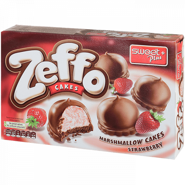 Пирожное ZEFFO маршмеллоу в какао-молочной глазури с клубникой 150г
