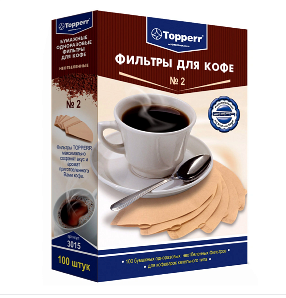 Фильтр Topperr бумажный для кофеварок №2 неотбеленный 3015