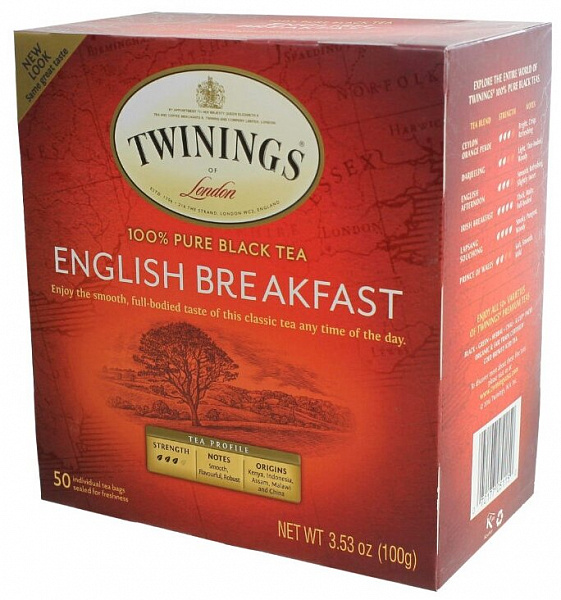 Чай черный Twinings English breakfast в пакетиках, 50 шт., 1 уп. фото в онлайн-магазине Kofe-Da.ru