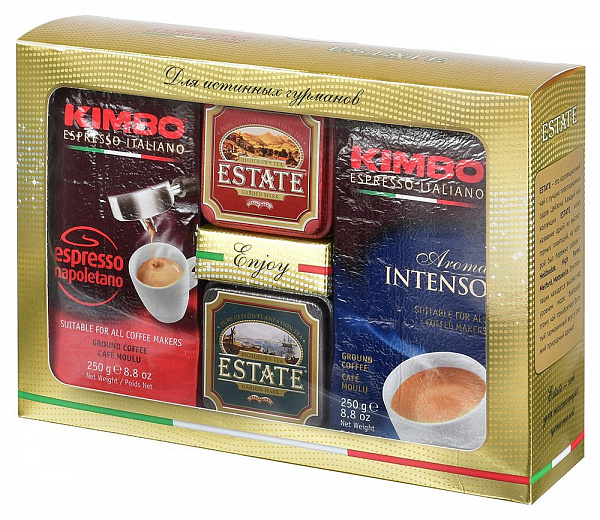 Набор кофе Kimbo 2 x 250г + чай Estate 2 x 45г от kofe-da.ru 