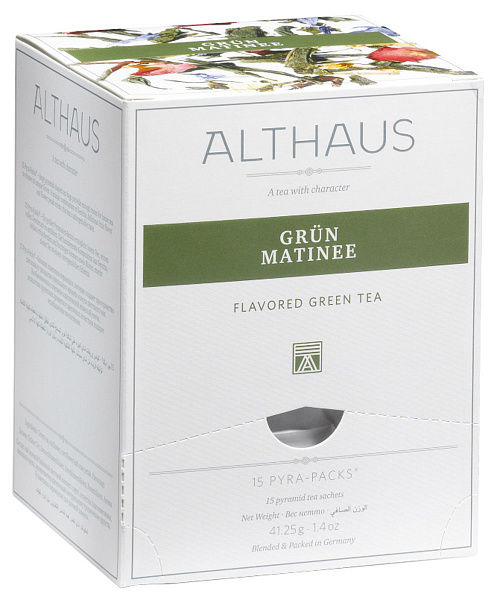 Пакетированный чай в пирамидках Pyra-Pack Althaus Grün Matinee 15х1,4 гр фото в онлайн-магазине Kofe-Da.ru