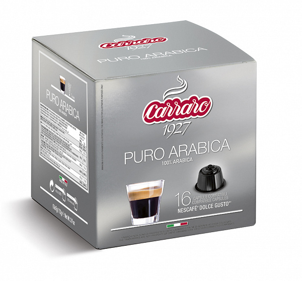 Кофе в капсулах Carraro Puro Arabica формата Dolce Gusto, 16шт в упаковке фото в онлайн-магазине Kofe-Da.ru
