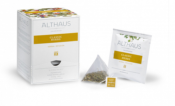 Пакетированный чай в пирамидках Pyra-Pack Althaus Classic Herbs 15х1,4 гр фото в онлайн-магазине Kofe-Da.ru